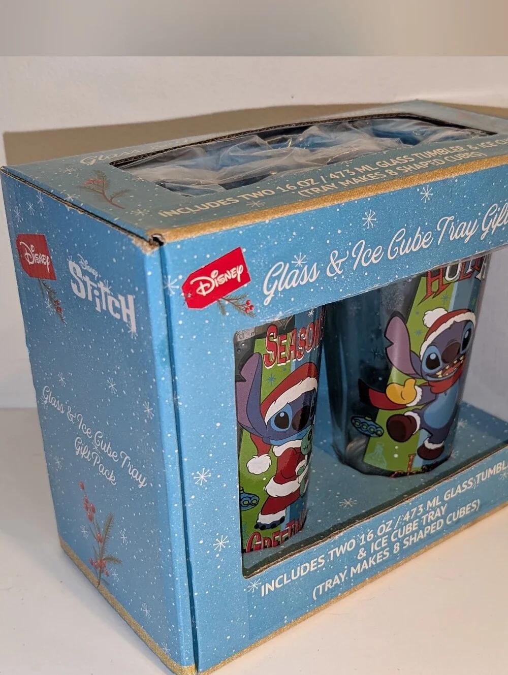 Disney Lilo & Stitch Holiday Glass Tumbler Gift Set - Blue
